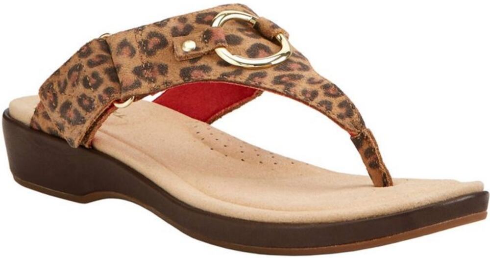 Ariat Poolside Sandals Leather Thong Wedge Cheetah Leopard Ring Padded Brown 9.5